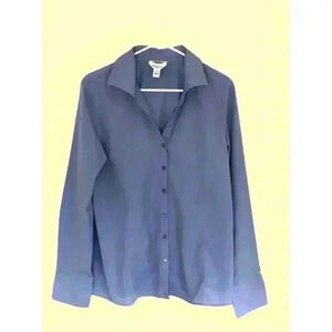 Talbots wrinkle resistant stretch button up shirt 14 long sleeve gray blue flaw